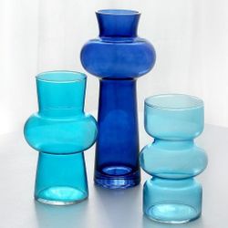 Blue Bubble Glass Vases Set of 3