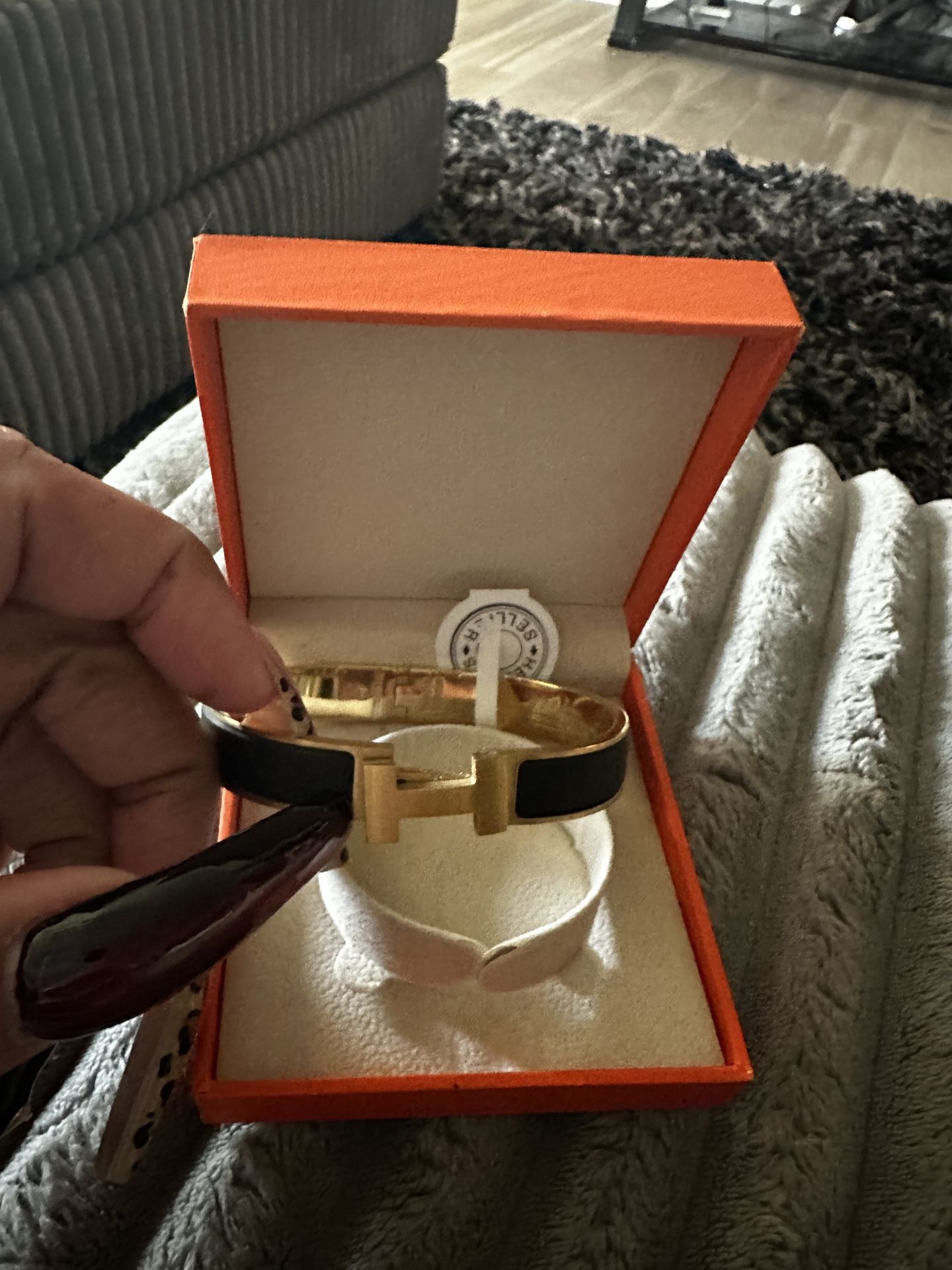 ✨ Black & Gold Designer Bangle Bracelet (Hermès Style) ✨
