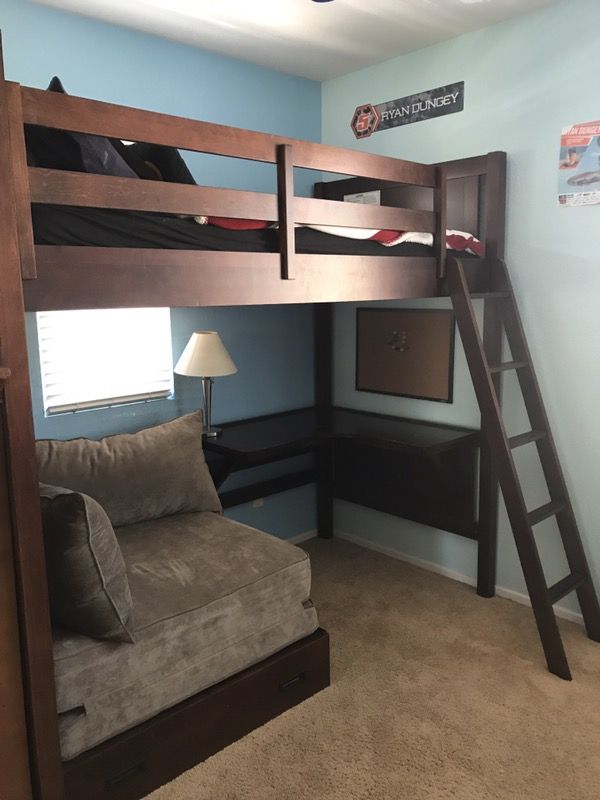 Solid Wood Bunk Bed With Desk And Fold Out Futon For Sale In