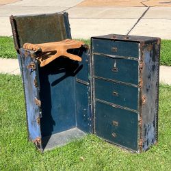 Pax-Rite 1920's Standing Wardrobe Antique Steamer Trunk Original Hangers