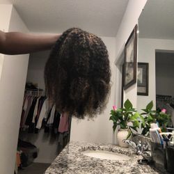 Ombre Highlights Brown Kinky Curly Half Wig  Human Hair 