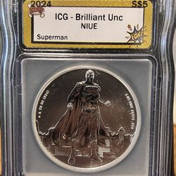 2024 Samoa 5 Dollars • DC Universe Justice League Superman • 1 oz Fine Silver Round • ICG Brilliant Uncirculated • *RARE* Population of 100