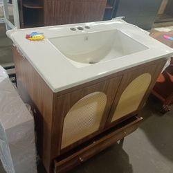 Rattan Bathroom Vanity | Walnut  $180  Warehouse Address: 2745 Boone st  Columbia sc 29204 Behind DOLLAR TREE 【First Gate entrance with Mailbox Stand】