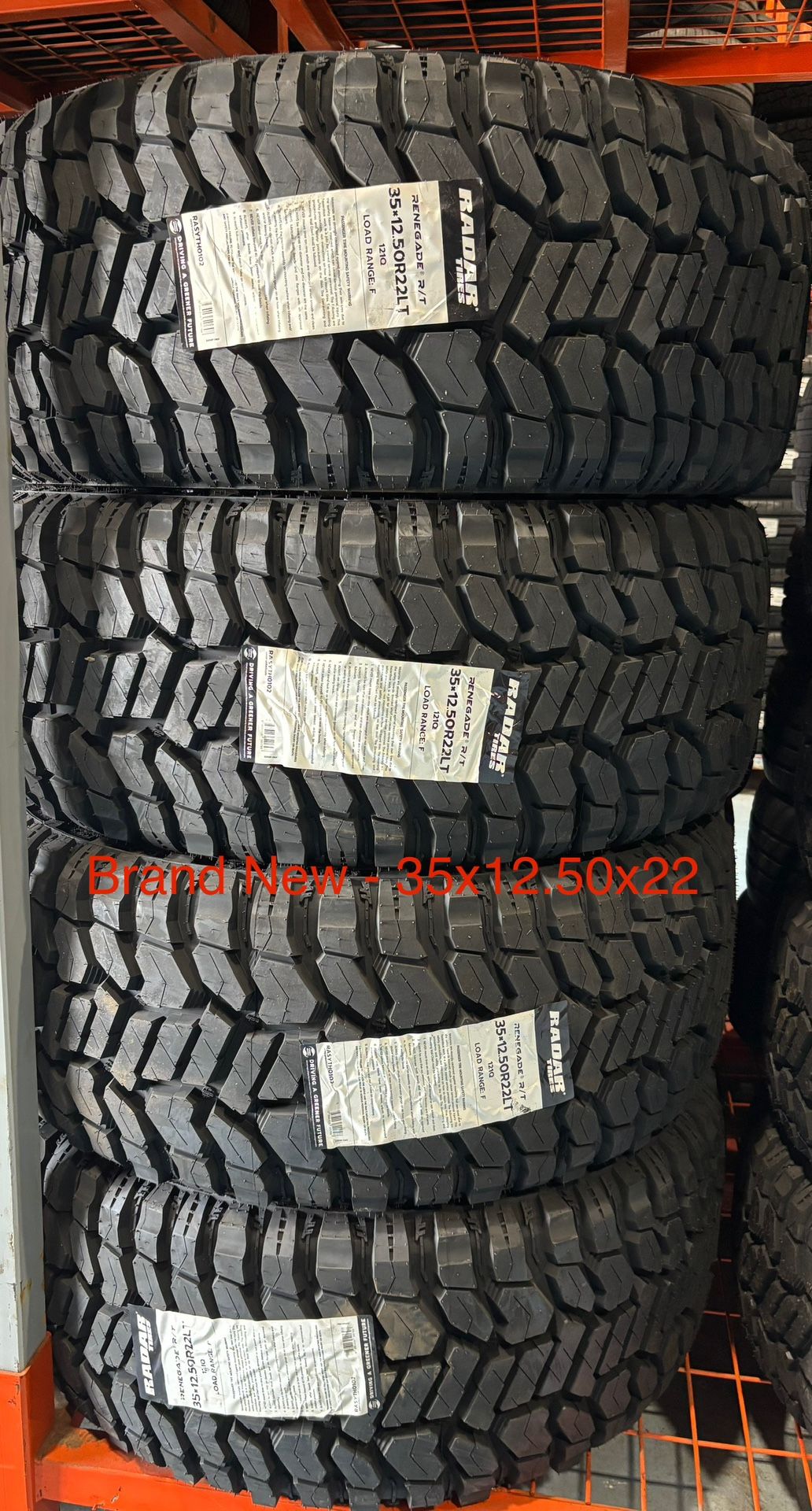 (4) - 35x12.50x22 Radar Renegade R/T Tires