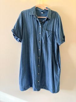 Old Navy XL Blue Chambray Button Front Shirt Dress Pockets Excellent Condition