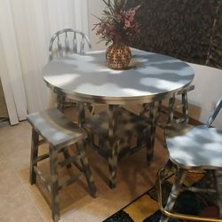 Countertop Camouflage Dining Table W/ 2 Swivel Stools & 2 No Back Stools 