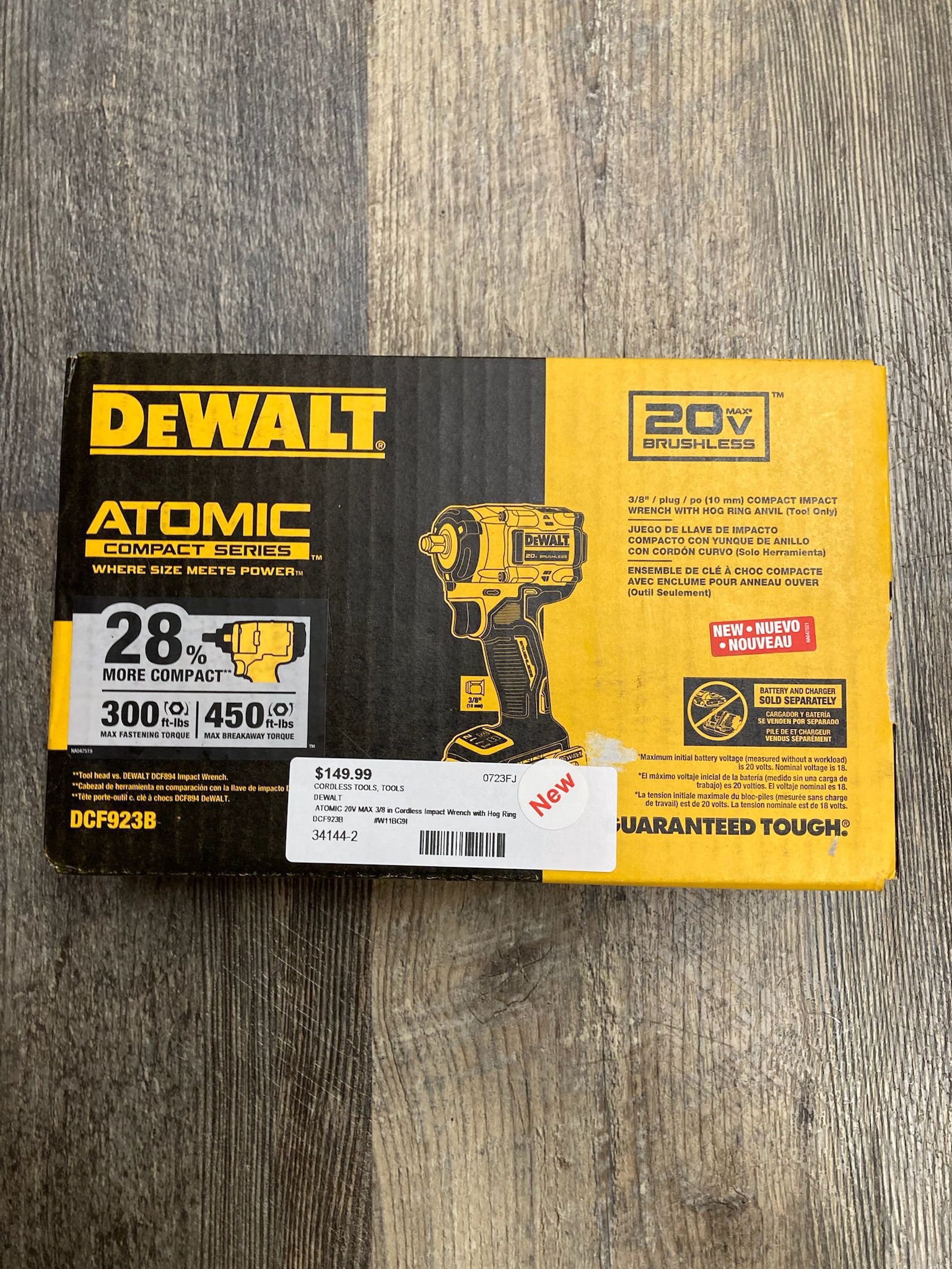 DeWalt DCF923B 20V Brushless 3/8" Compact Impact Wrench with Hog Ring Anvil 