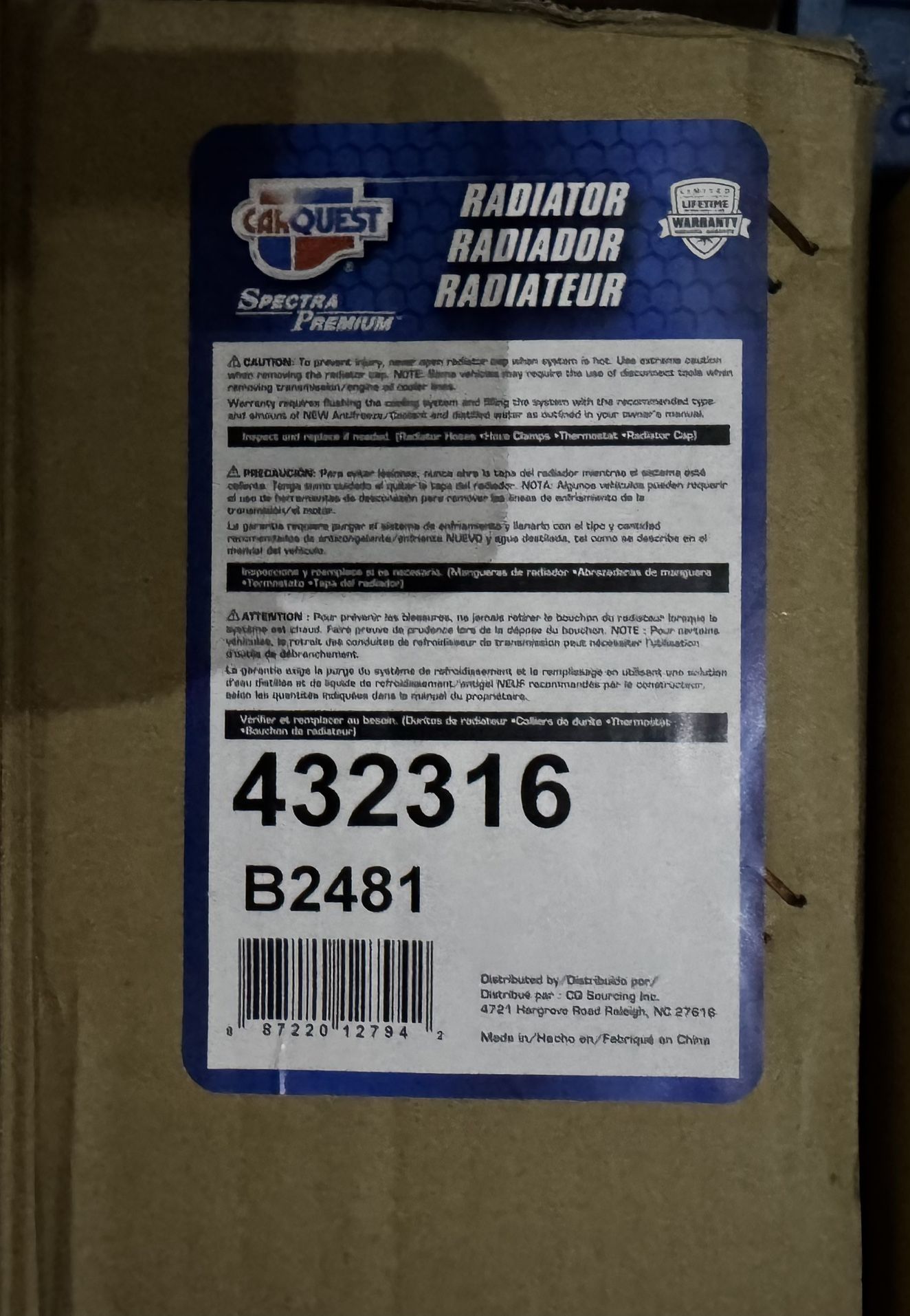 NEW IN BOX Car-Quest Jeep liberty Radiator 432316