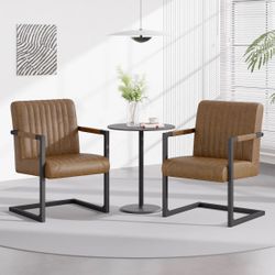Brown Leather Dining Arm Chair Set Of 2 