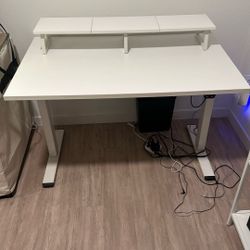 Flexispot White Height-Adjustable Standing Desk + Removable Monitor Riser