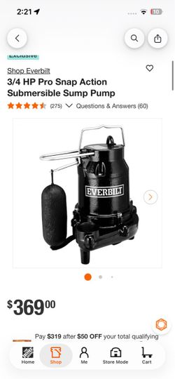 3/4 HP Pro Snap Action Submersible Sump Pump