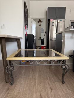 Glass Top Coffee Table with Wrought Iron Base