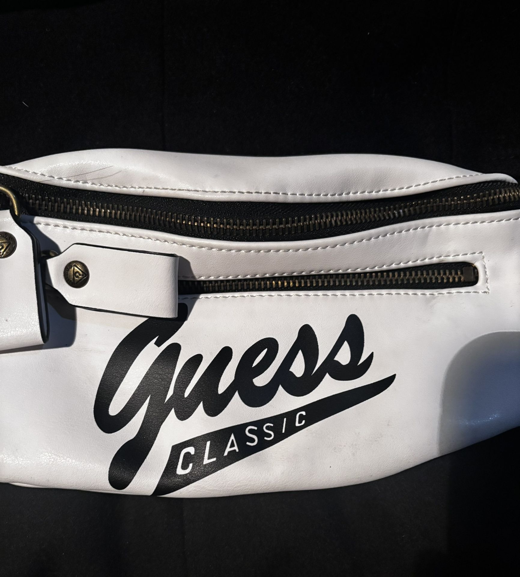 White Leather Guess Fanny Pack