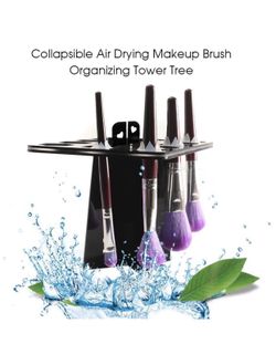 Makeup Brush Drying Rack Air Tree Tower Organizer Folding Brush Holder Cosmetic Shelf Tools [Updated Version]-28 Holes Mix Size, Black