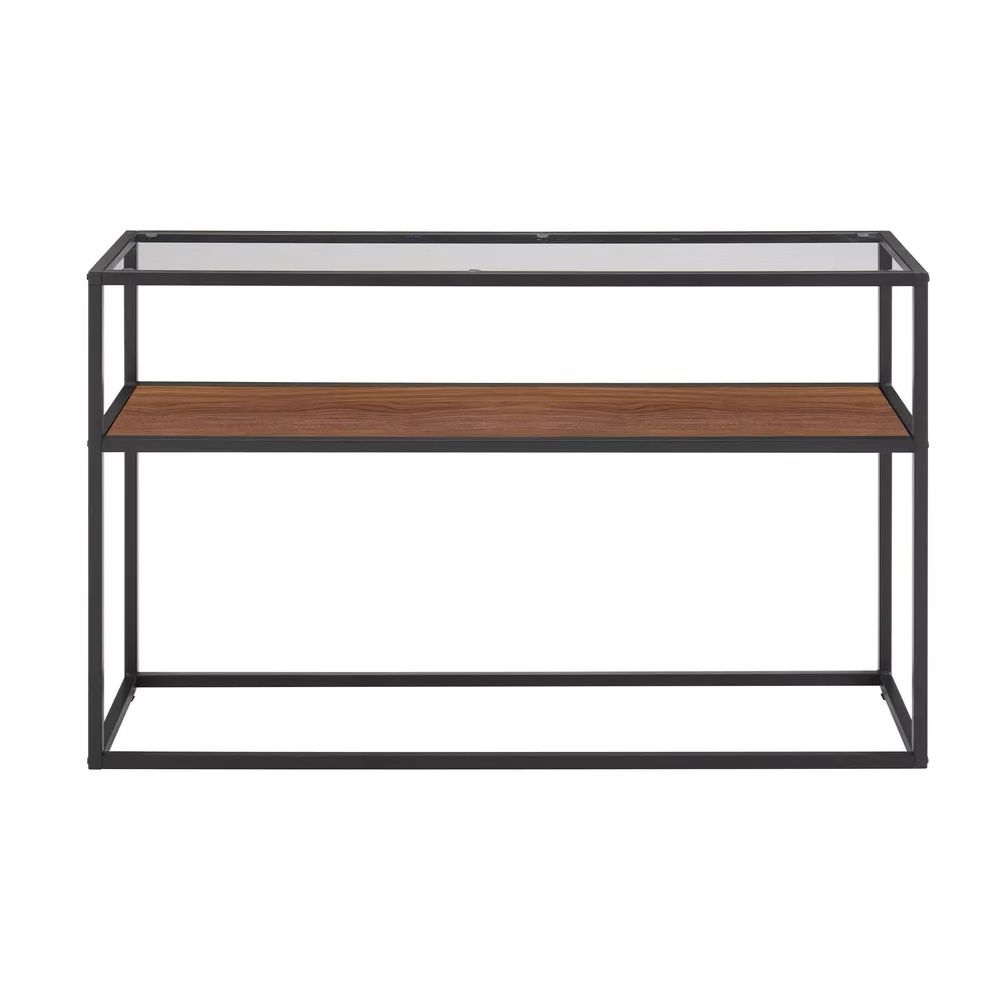 Glass Console Sofa Table with 2-Tier Storage Shelves