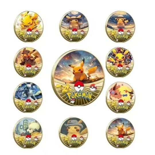 Set Of 12 Pokémon Gold Plated Coins.  