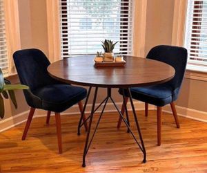 Round Wood Dining Table with Metal Base