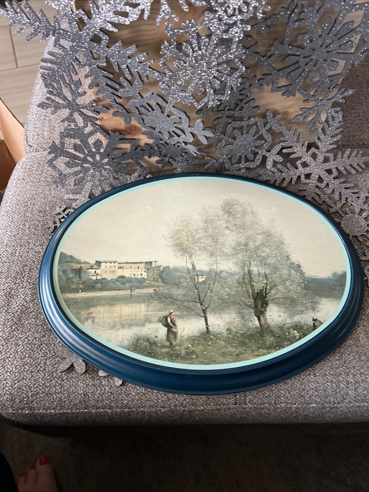 Vtg Print On Metal "Ville D'Avray" by Jean Baptiste-Camille Corot 1974 Ohio Art