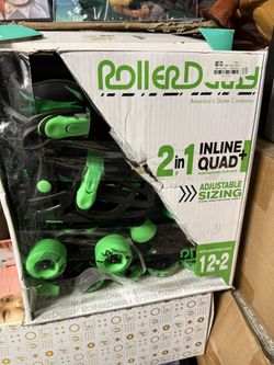 Roller Derby Green Wire Kids' Adjustable Inline-Quad Combo Skates - Black/Green S (12-2): Indoor/Outdoor Use, Adjustable Size, Padded Collar