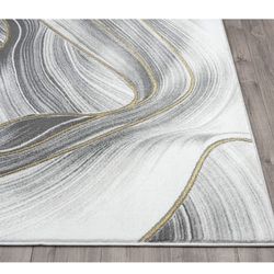 	 Grey & Gold Metallic Contemporary Rug