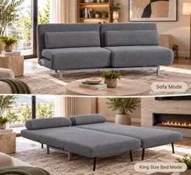 SPAZE - "Ardina" 84" Modular Swivel Sofa Sleeper Bed (King / 2 Twins) w/ Metal Frame -Steel Gray Fabric [NEW] **Retails for $1799 <Some Assembly Req>