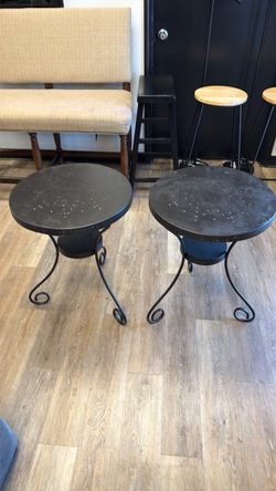 Pair of Round Black Metal Side Tables