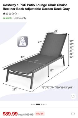 PCS Patio Lounge Chair Chaise Recliner Back Adjustable Garden Deck Gray