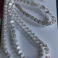 Sterling Silver 18” Necklace And 8” Bracelet 