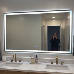 66x40 Gold Beveled LED Bathroom Mirror with Lights