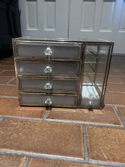 Golden brass glass jewelry case organizer holder