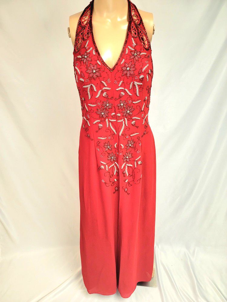Red Sequin Halter Column/Sheath Dress