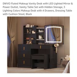 Black Vanity W/ Gray Chair 