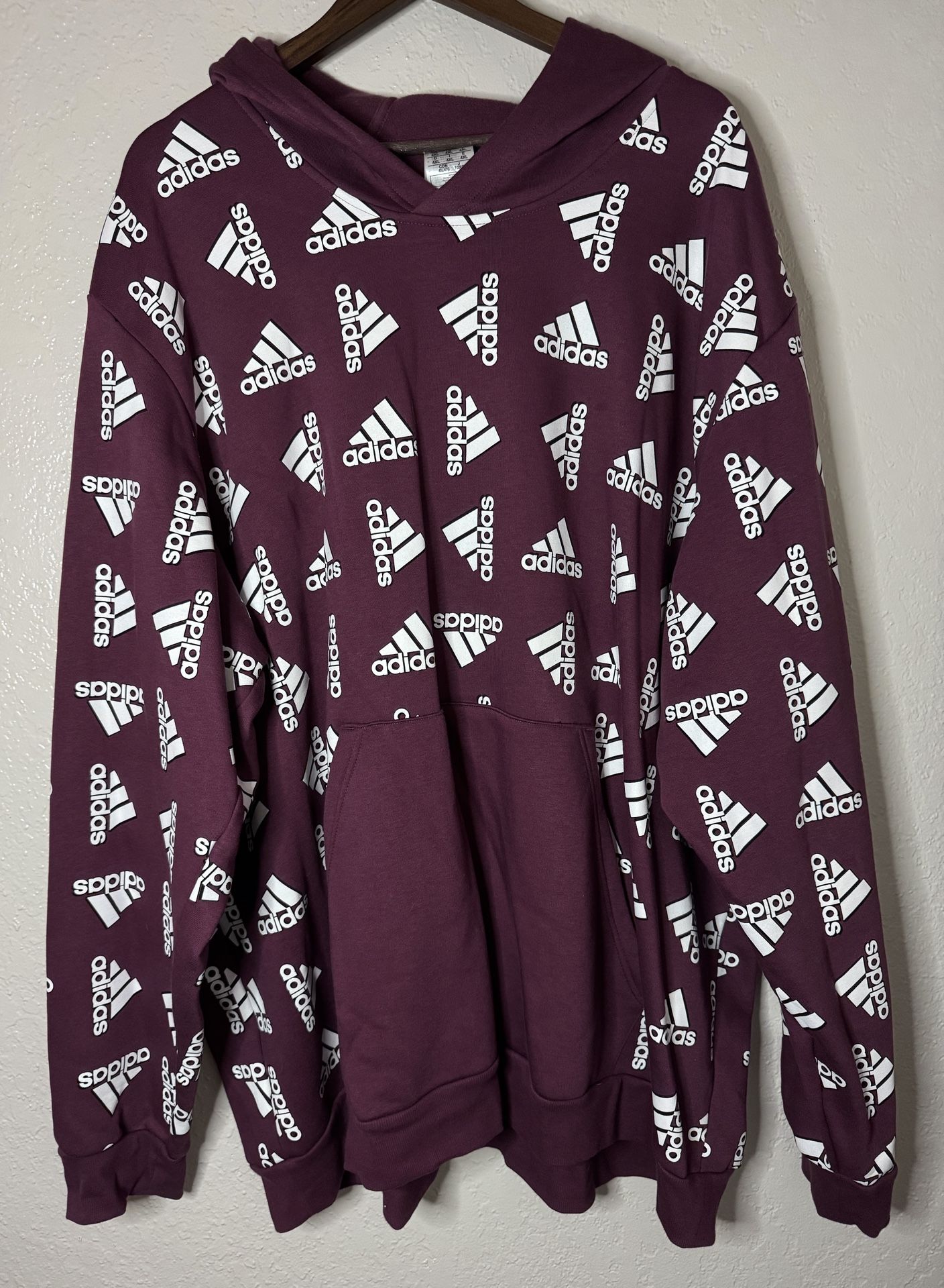 Adidas Burgundy/White Signature Logo Pullover Hoodie & Pocket Athletic Size 4XL