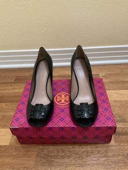 Tory Burch Leather Wedges (Black, 9.5)