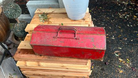 Heavy Duty Red Metal Tool Box Chest With Few Tools