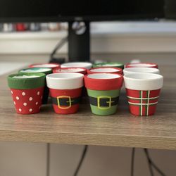 Hand Painted Christmas Clay Pots (Set Of 12)