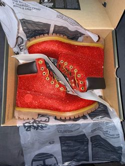 Red Sparkling Custom Timberland Boots