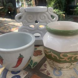 Decorative White Ceramic Pots & West Elm Candle Holder 