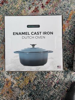 Enamel Cast Iron Dutch Oven in a blue gradient colorway, designed for versatile cooking methods including simmering, braisin