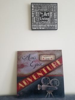 2 Wall Canvas decor & 1 fabric/glass rustic