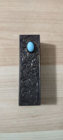 Antique Art Nouveau .800 Silver Lipstick Case w/ Mirror Turquoise Stone