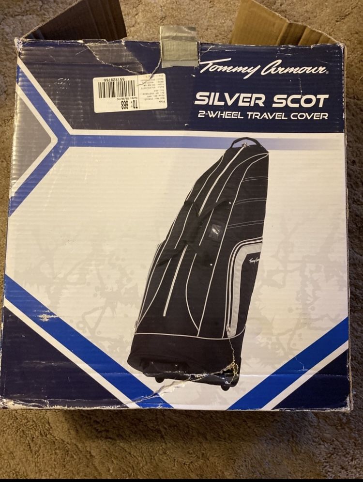 TOMMY ARMOUR Silver Scot 2-Wheel Golf Clubs Travel Cover, Black, Silver & White NEW