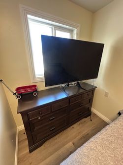 Free Roku TV ! Dresser, Bed Frame, Queen Mattress and Memory foam topper, Nightstandb Bedroom set.