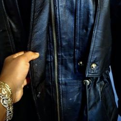 High Quality Black Leather Hooded Jacket Trench Coat
