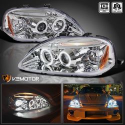 Fits 1(contact info removed) Honda Civic LED Halo Projector Headlights Lamps Left+Right 99-00