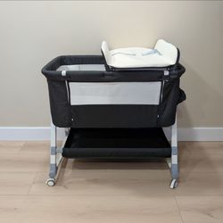Black Rocking Bedside Bassinet w/ Net & Changing Table