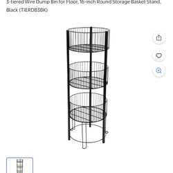Display 3-tiered Wire Dump Bin for Floor, 16-inch Round Storage Basket Stand, Black  $50