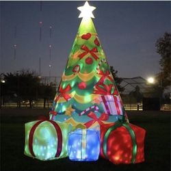 7ft Christmas Inflatables Outdoor Decorations, Blow Up Christmas Tree Inflatable with Built-in LEDs for Christmas Indoor Outdoor Yard Lawn Garden Deco