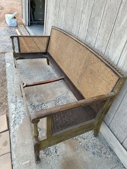 “Antique Victorian Cane-Back Settee / Loveseat with Original Cushions”