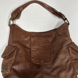 Brown Leather Hobo with Distinctive Perforations